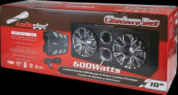 10" Audiopipe Package of Loaded Double Midrange Chuchero Box, Amplifier, and Speak-On Cable